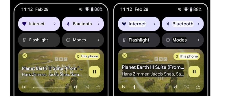 Android 16's "outline text" makes words standout against the UI for increased legibility.