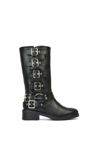'danni' Chunky Block Heel Buckle Up Biker Boots