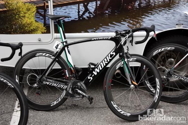 Most of Omega Pharma-QuickStep is on Specialized's S-Works Tarmac SL4 but Matt Brammeier took off from Breckenridge aboard an aero Venge instead.