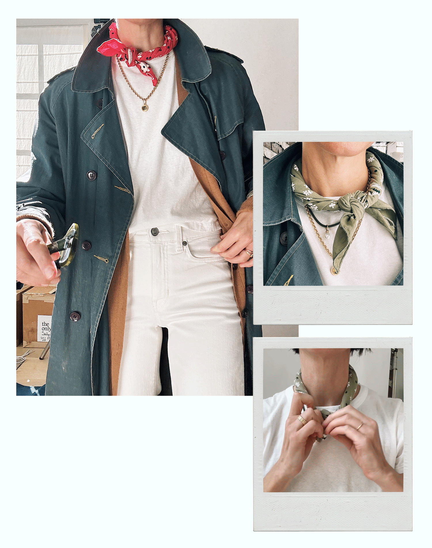 Jane Herman showing how to twist and tie a bandana.