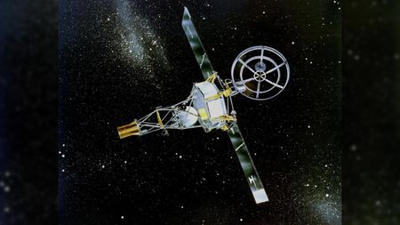 NASA's Mariner 2 spacecraft on a starry background in an illustration