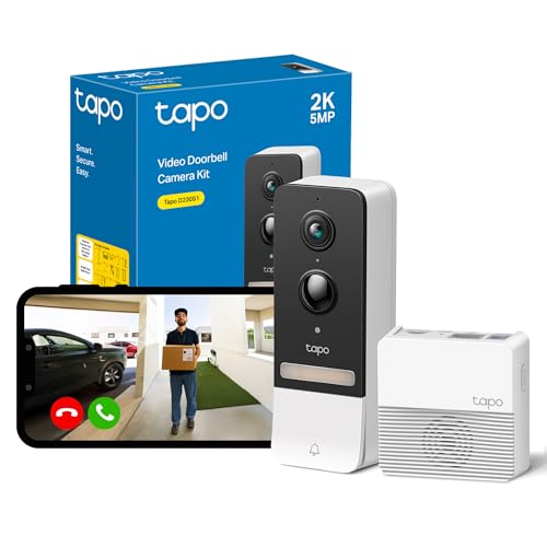 Tapo D230s1 2k 5mp Battery Video Doorbell Wireless, Security Camera Doorbell, Ring Chime Included, Color Night Vision, Head-To-Toe View, 6-Month Battery, Ip64, Cloud &local Storage, No Monthly Fee