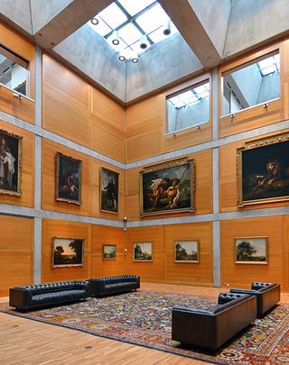 Yale Art Centre display room with seating