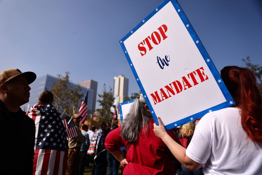 &amp;#039;Stop the Mandate&amp;#039; Vaccination protest sign.