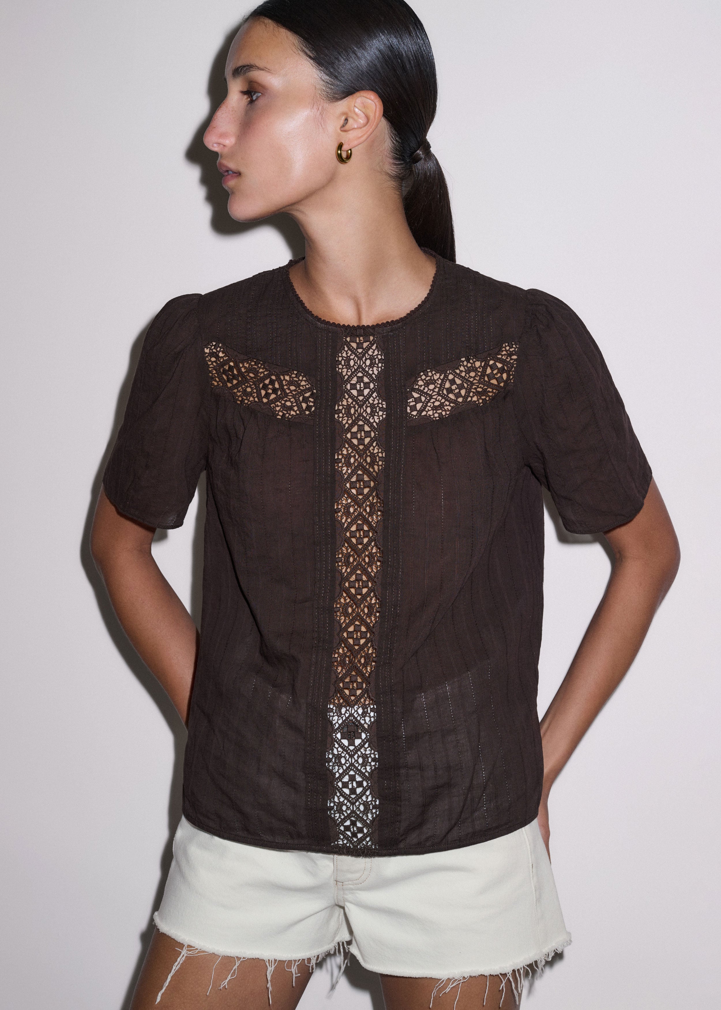 Embroidered Cutout Tee