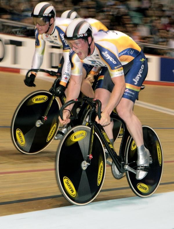 The Australian Jayco team go flat out in the team sprint but finish fifth