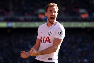 Harry Kane celebrates after scoring for Tottenham against Crystal Palace in February 2018.