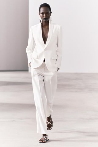 White tailored tuxedo blazer from Zara