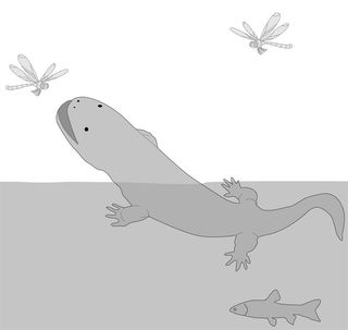 artist's conception of an ancient giant salamander.