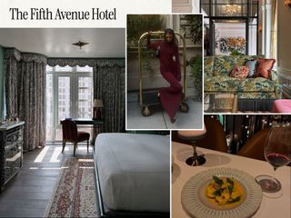 a collage of influencer and professional images featuring the best NYC hotels to book to spend the holidays in New York