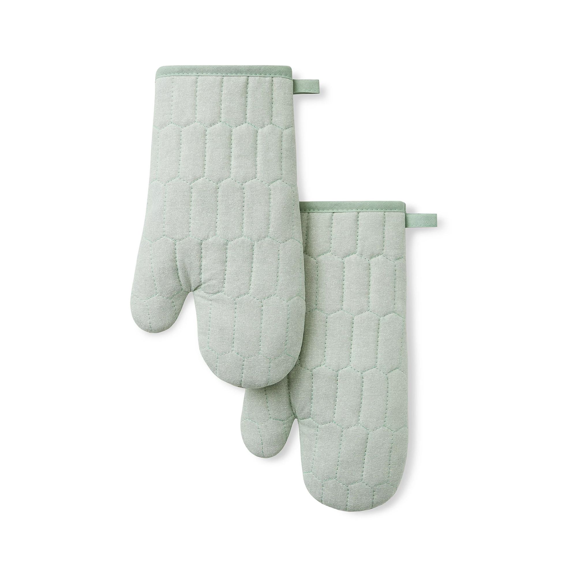 Pale green quilted long oven mitt