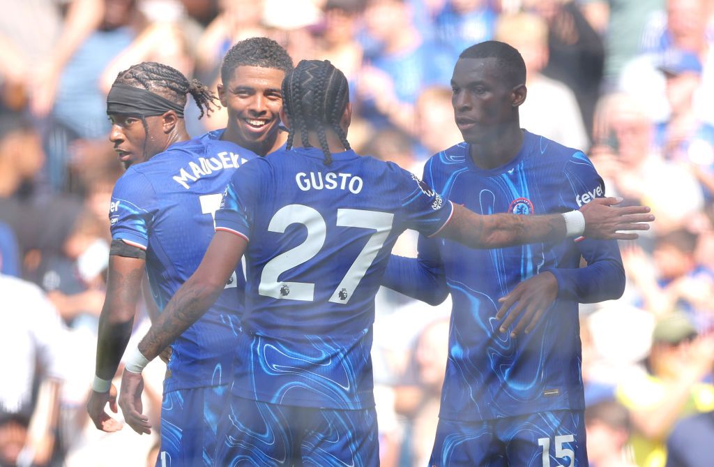 Chelsea squad for 2024/25 LONDON, ENGLAND - SEPTEMBER 01: Nicolas Jackson of Chelsea celebrates scoring his team&#039;s first goal with teammate Malo Gusto of Chelsea during the Premier League match between Chelsea FC and Crystal Palace FC at Stamford Bridge on September 01, 2024 in London, England. (Photo by Alex Pantling/Getty Images)