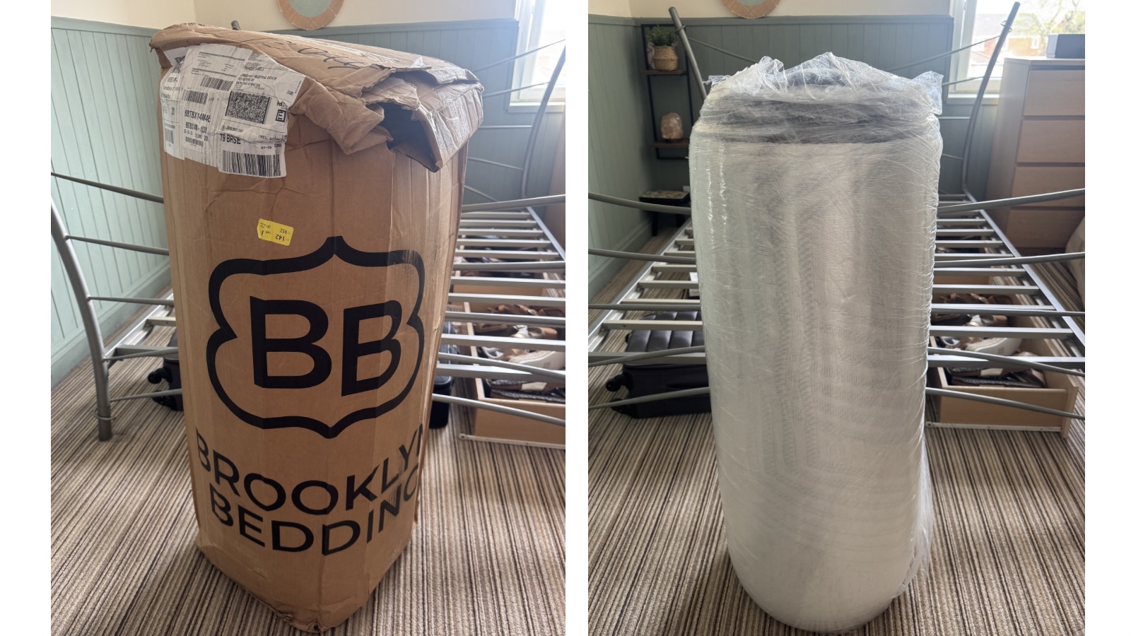 The Brooklyn Bedding Thermobalance LX Elite being unboxed in our mattress tester's home