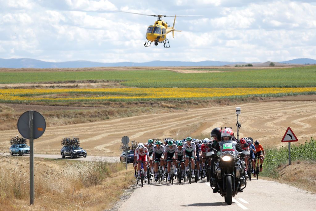 BRIVIESCA SPAIN AUGUST 04 A general view of the peloton during the 43rd Vuelta a Burgos 2021 Stage 2 a 175km stage from Tardajos to Briviesca VueltaBurgos BurgosCycling CapitalMundialdelCiclismo on August 04 2021 in Briviesca Spain Photo by Gonzalo Arroyo MorenoGetty Images
