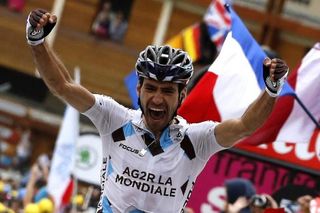 Christophe Riblon is overcome with emotion after winning on Alpe d'Huez