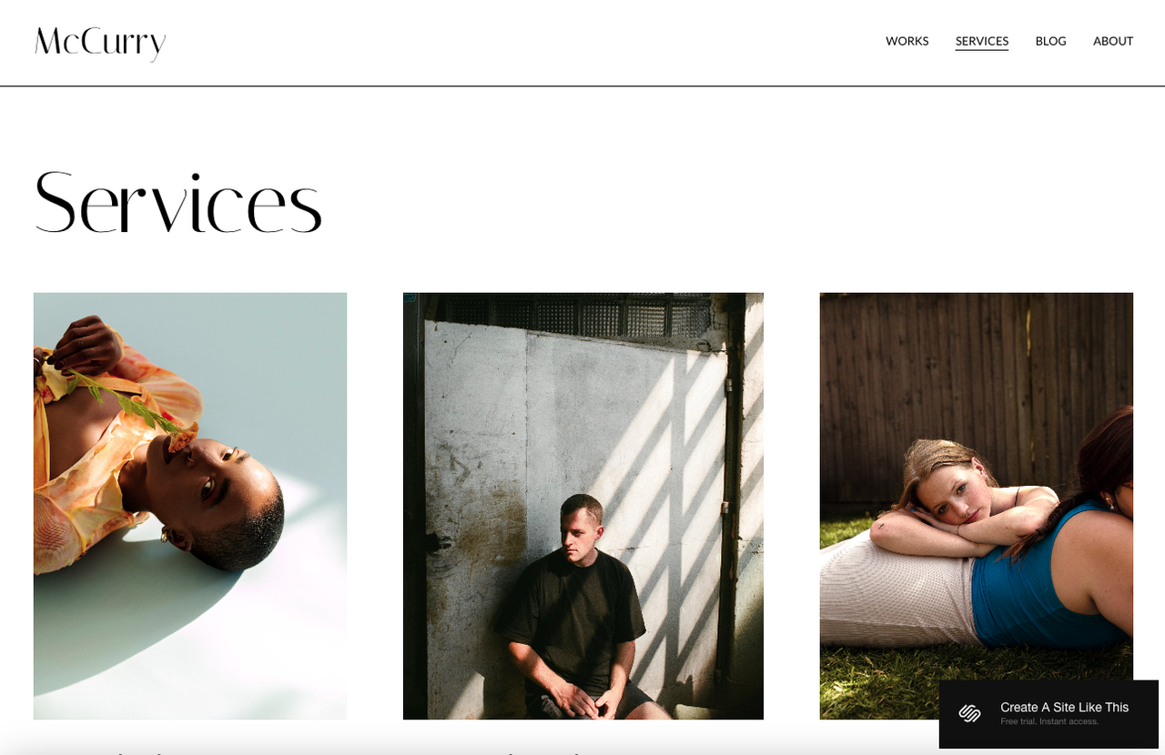 screenshot of Squarespace template