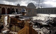 The Umayyad mosque seen after shelling in Aleppo, May 13.
