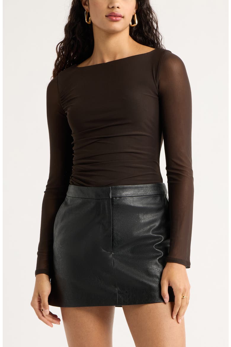 Ruched Long Sleeve Mesh Top