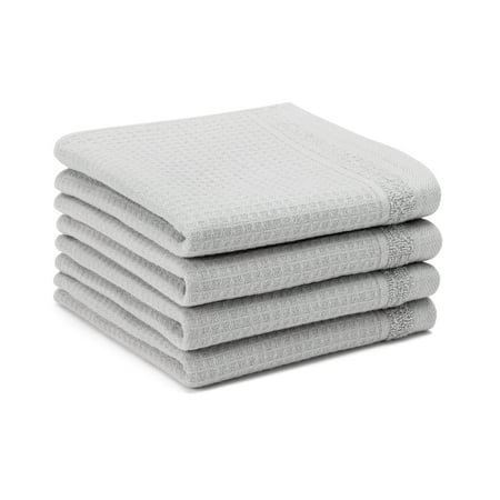 Town &amp;amp; Country Basics 4-Piece Waffle Woven Terry Stripe Washcloth Set, 13"x13", 100% Cotton, Quick Dry, Gray