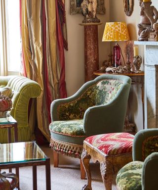 Antique tapestry chair in the home of Daphne Dunn, photograph Malcolm Menzies