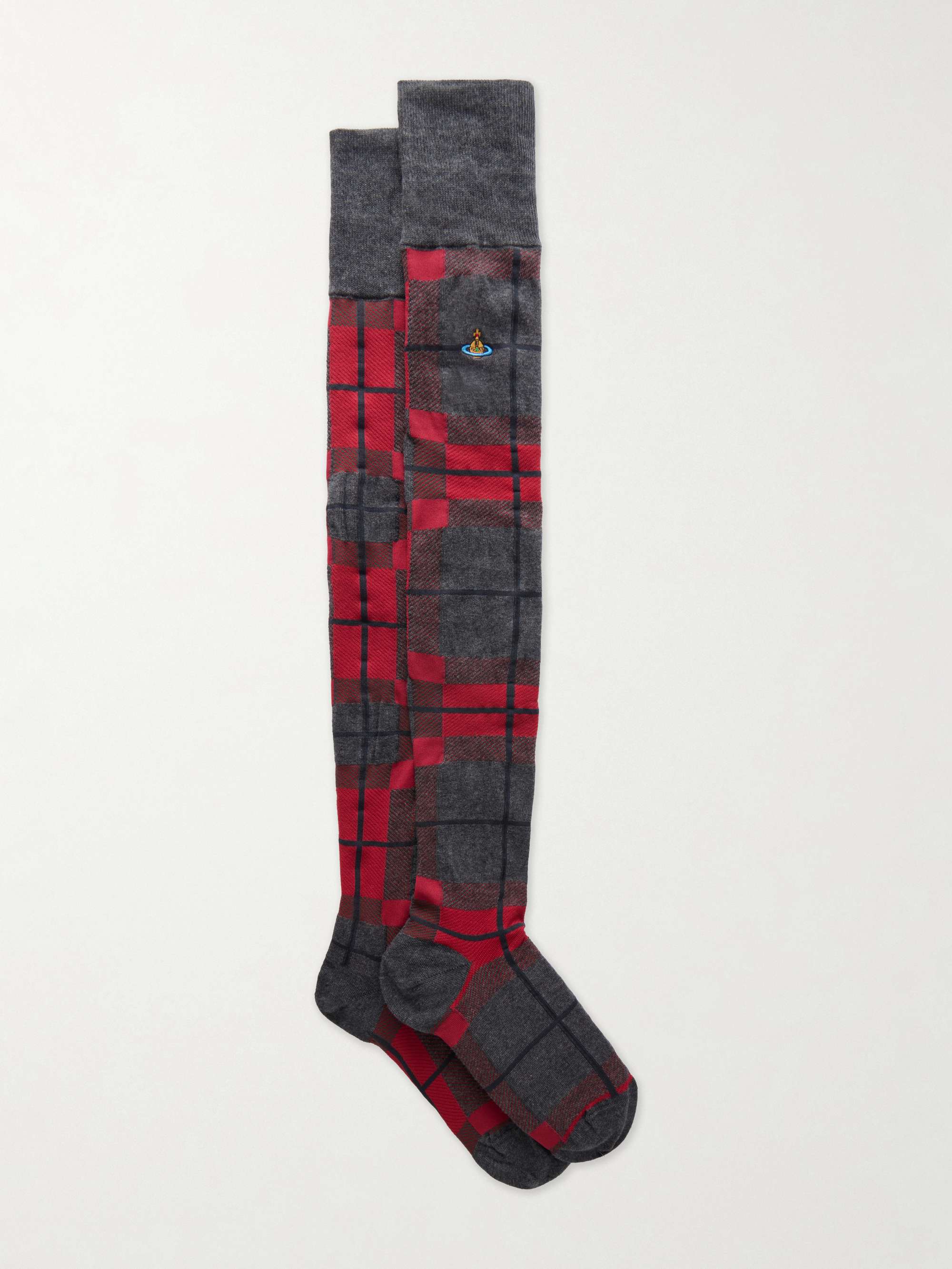 Locharron Orb-Embroidered Checked Knitted Socks