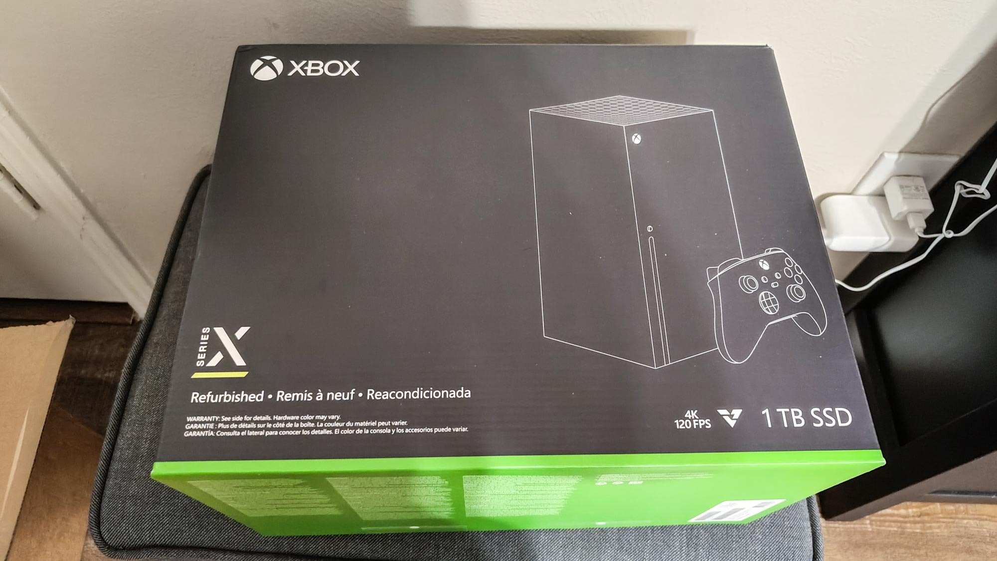 A picture of the box a refurbished Xbox Series X from Microsoft