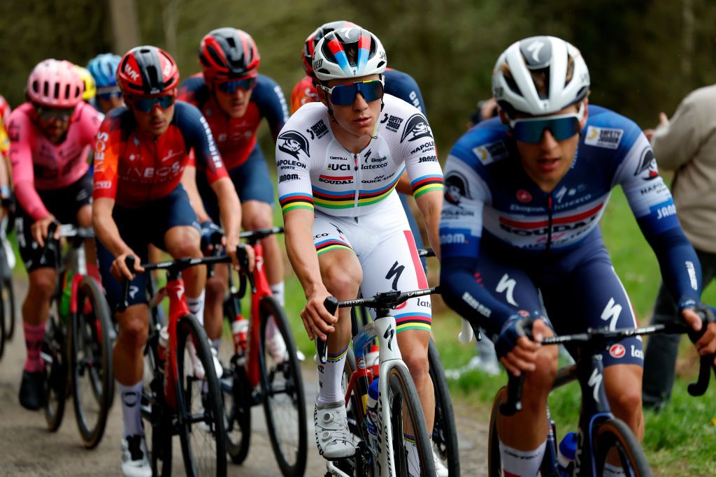 LIEGE BELGIUM APRIL 23 Remco Evenepoel of Belgium and Team Soudal Quick Step competes during the 109th Liege Bastogne Liege 2023 Mens Elite a 2581km one day race from Lige to Lige UCIWT on April 23 2023 in Liege Belgium Photo by Bas CzerwinskiGetty Images