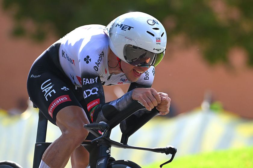 VALLADOLID, SPAIN - SEPTEMBER 11: Joao Almeida of Portugal and UAE Team Emirates - XRG competes during the La Vuelta - 80th Tour of Spain 2025, Stage 18 a 12.2km individual time trial stage from Valladolid to Valladolid / Stage shortened for safety reasons / #UCIWT / on September 11, 2025 in Valladolid, Spain. (Photo by Tim de Waele/Getty Images)