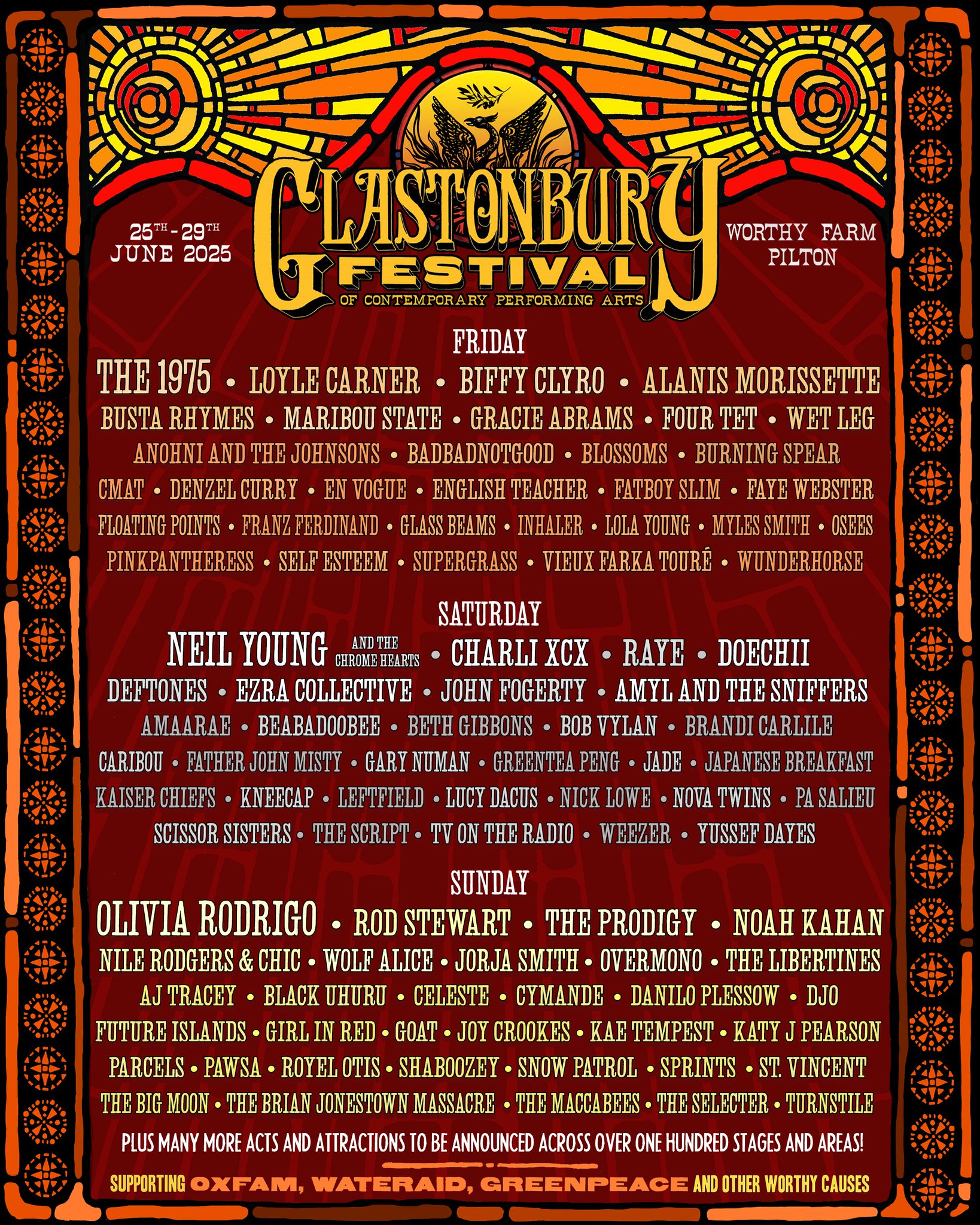 The line-up poster for the 2025 Glastonbury festival