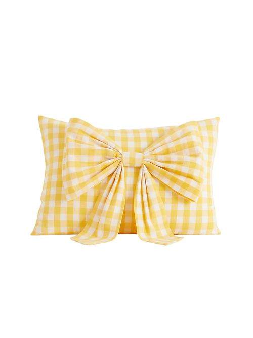 Ana Cotton Gingham Printed Bow Pillow