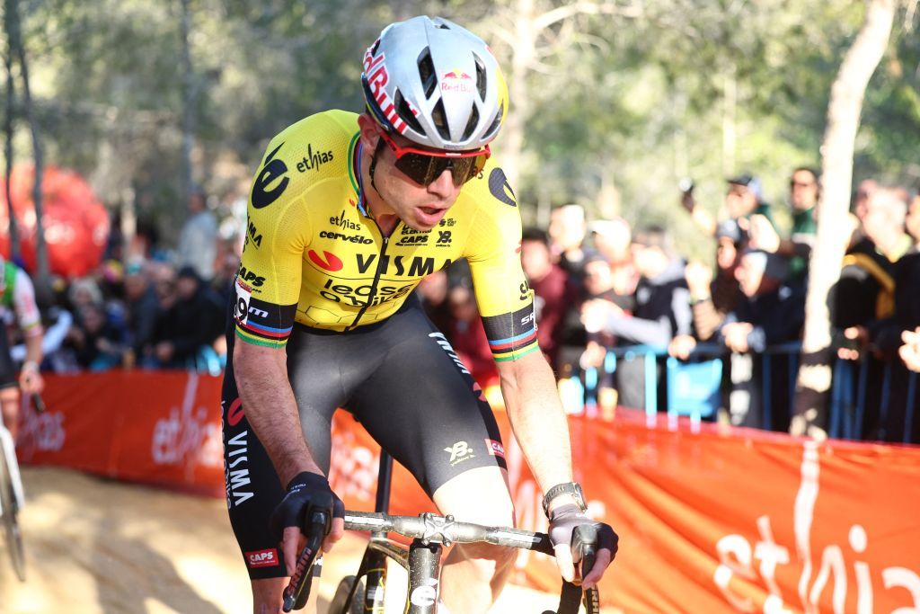 Belgian Wout van Aert pictured in action during the men&#039;s elite race at the cyclocross cycling event in Benidorm, Spain, Sunday 19 January 2025, stage 12/14 in the UCI World Cup competition.
BELGA PHOTO DAVID PINTENS (Photo by DAVID PINTENS / BELGA MAG / Belga via AFP)