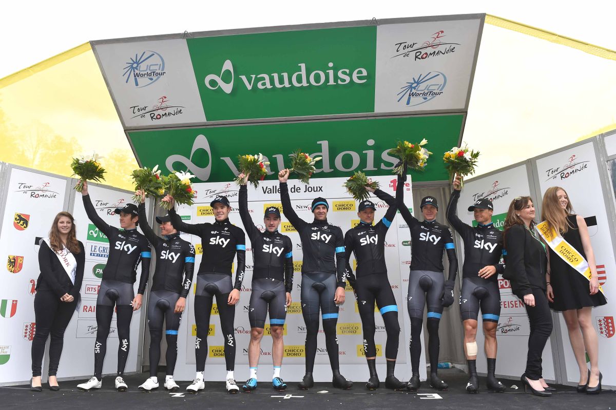 Team Sky after winning the Tour de Romandie TTT