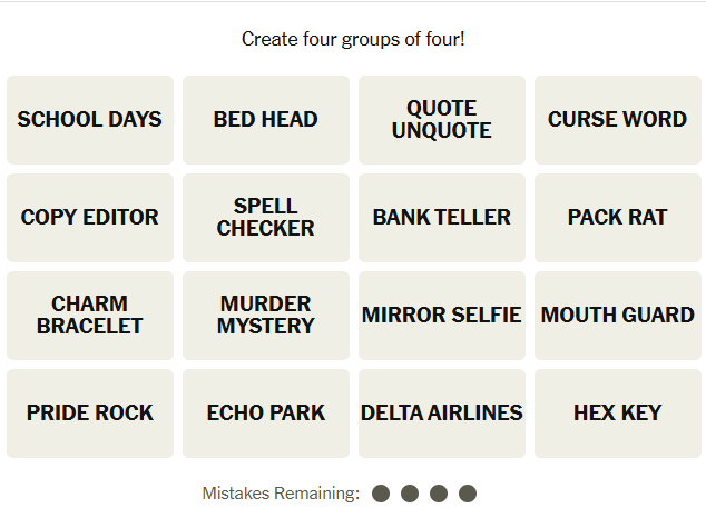 The New York Times Connections puzzle on Friday June 12, 2026