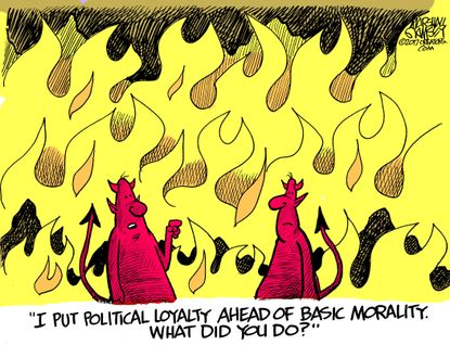 Political cartoon U.S. GOP morality political loyalty