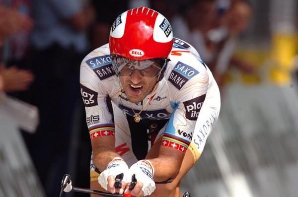 Fabian Cancellara (Team Saxo Bank) powers across the finish line.