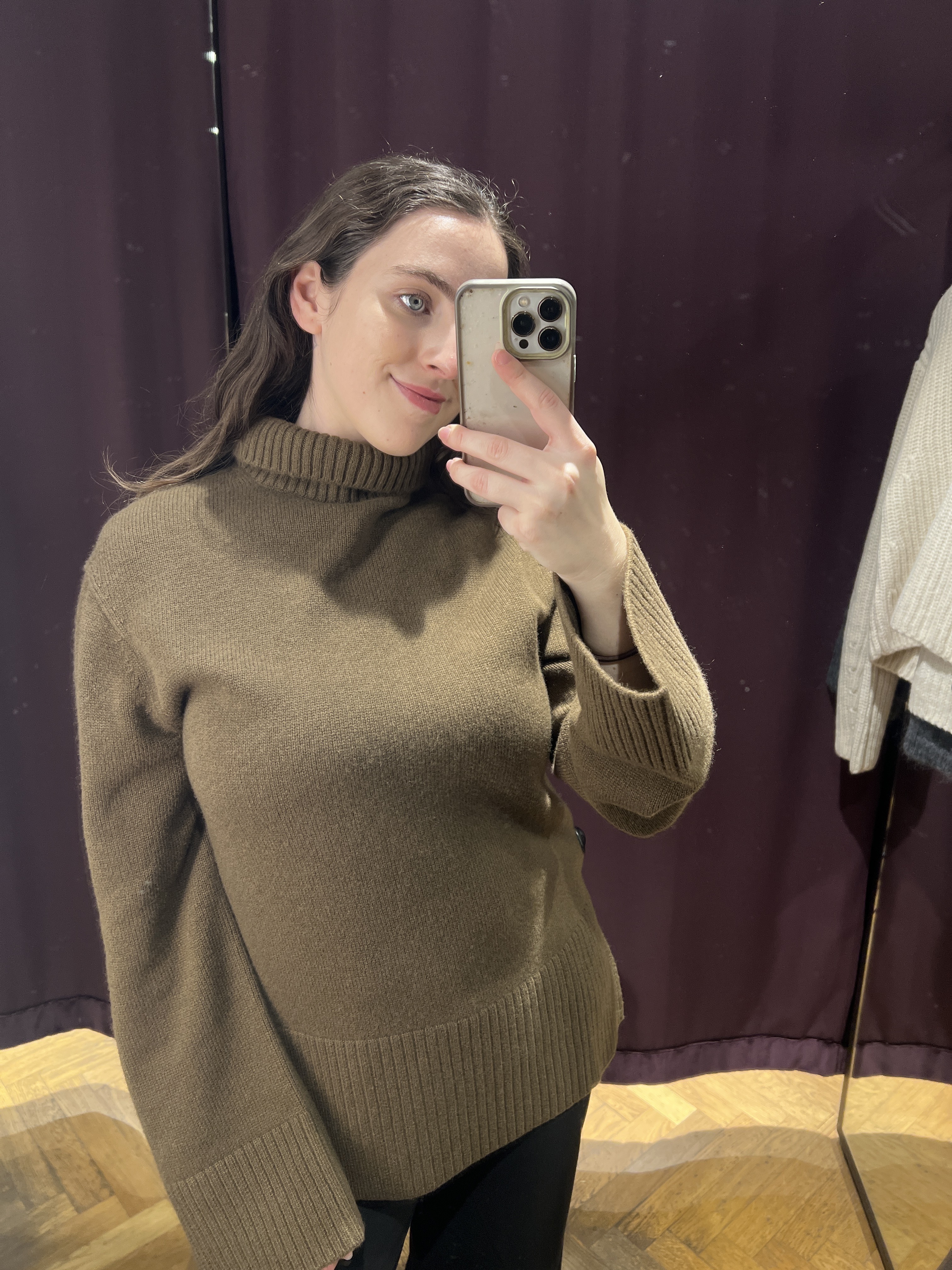 A collage ofBest Knockoff Luxury Clothing
&#039;s Ava Gilchrist wearing a wool jumper from &amp;amp; Other Stories.