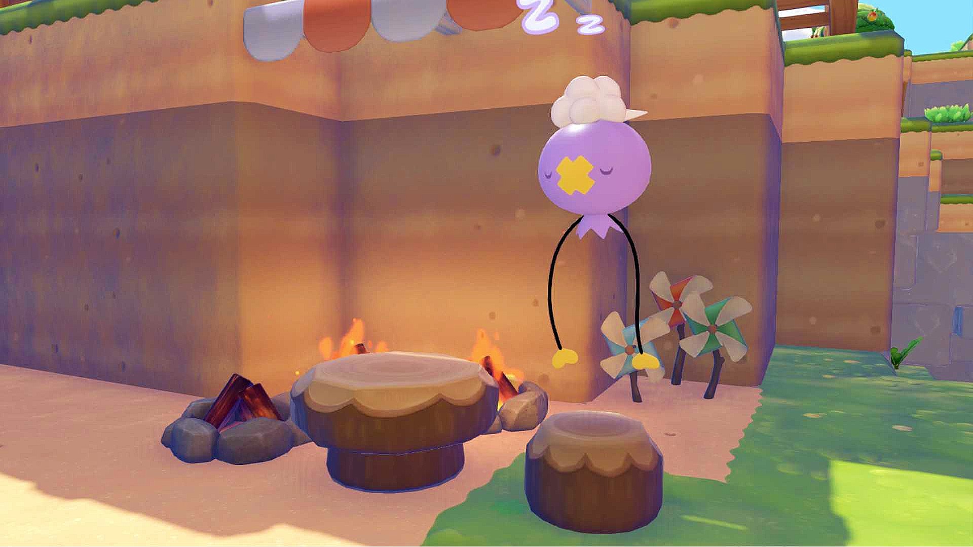 Drifloon sleeps at their habitat after taking Ditto to a Pokopia Dream Island.