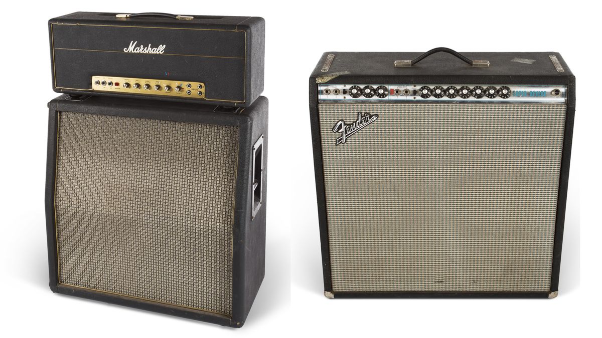 There are several Marshall and Fender amp/stack lots, with estimates ranging from $600 to $3500.