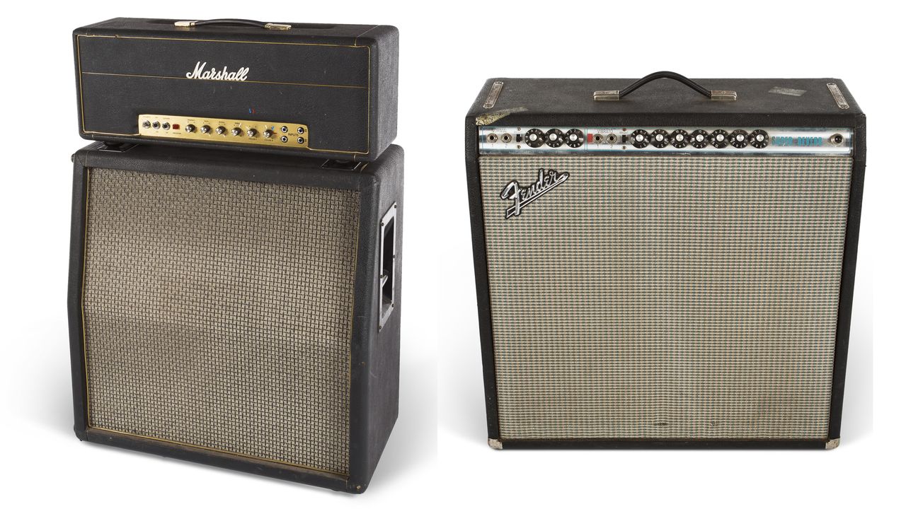 There are several Marshall and Fender amp/stack lots, with estimates ranging from $600 to $3500.