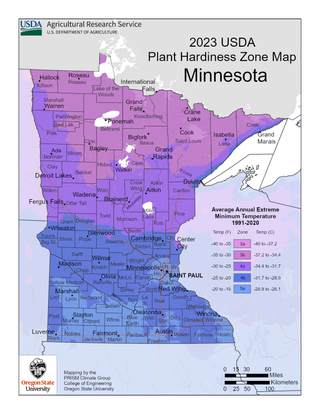 USDA Plant Hardiness Zone Map for Minnesota