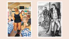 Composite of artworks by Beryl Cook and Tom of Finland