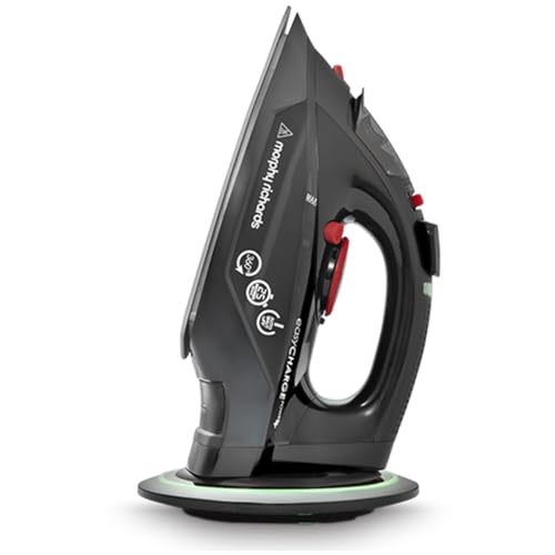 Morphy Richards Easycharge + Cordless Steam Iron, Ceramic Non-Stick Soleplate, 130g Steam Boost, 33g Steam Output, 350ml Water Tank, Anti Drip, Auto Scale, Auto Shut Off, 2m Cord, 2400w, Black, 303251