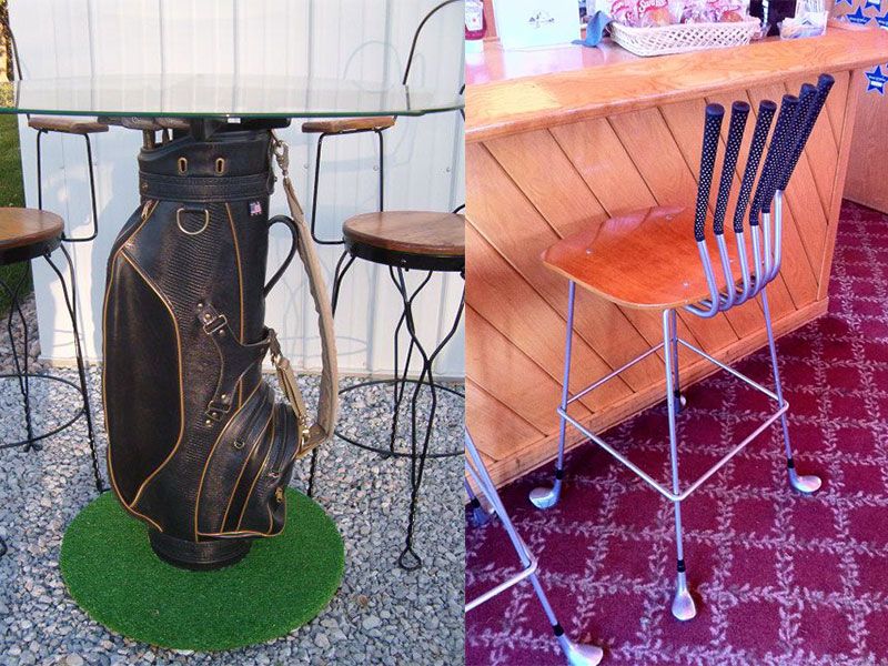 30 Genius Golf Furniture Ideas, Golf Bag Bar Stools