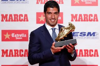 Luis Suarez with the European Golden Shoe award, 2016