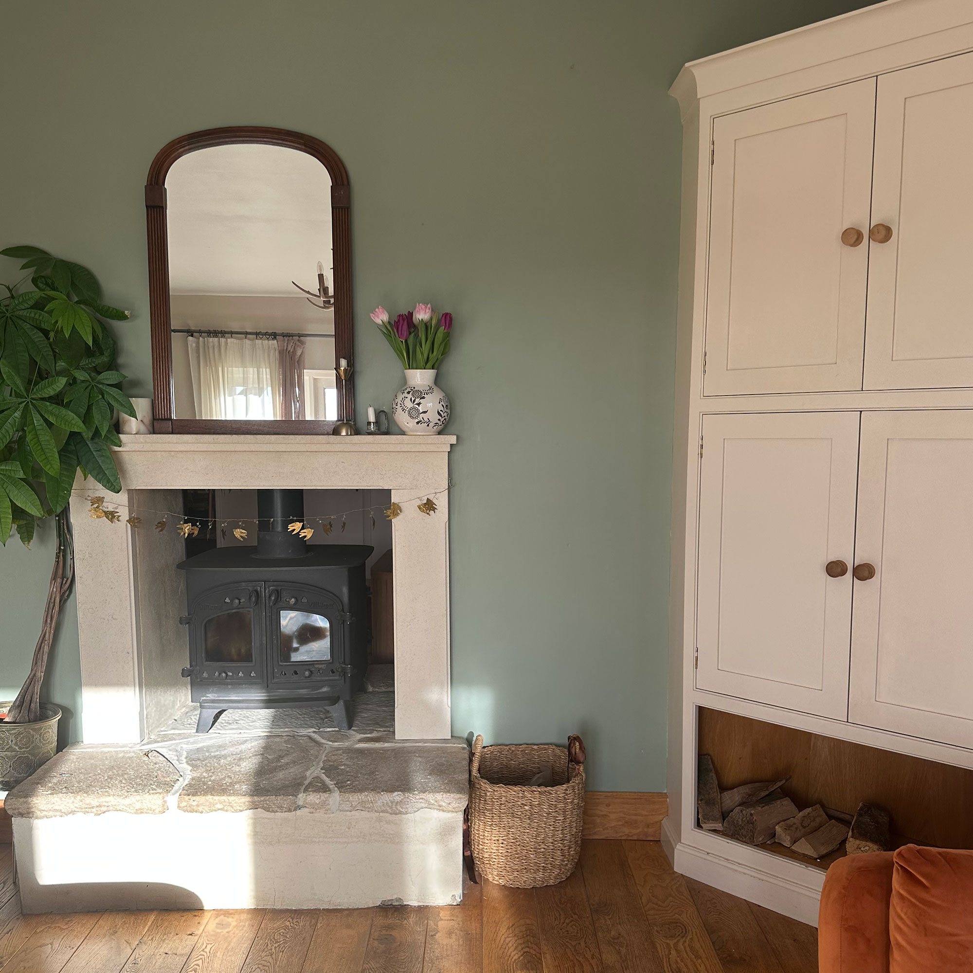 Living room with log burner