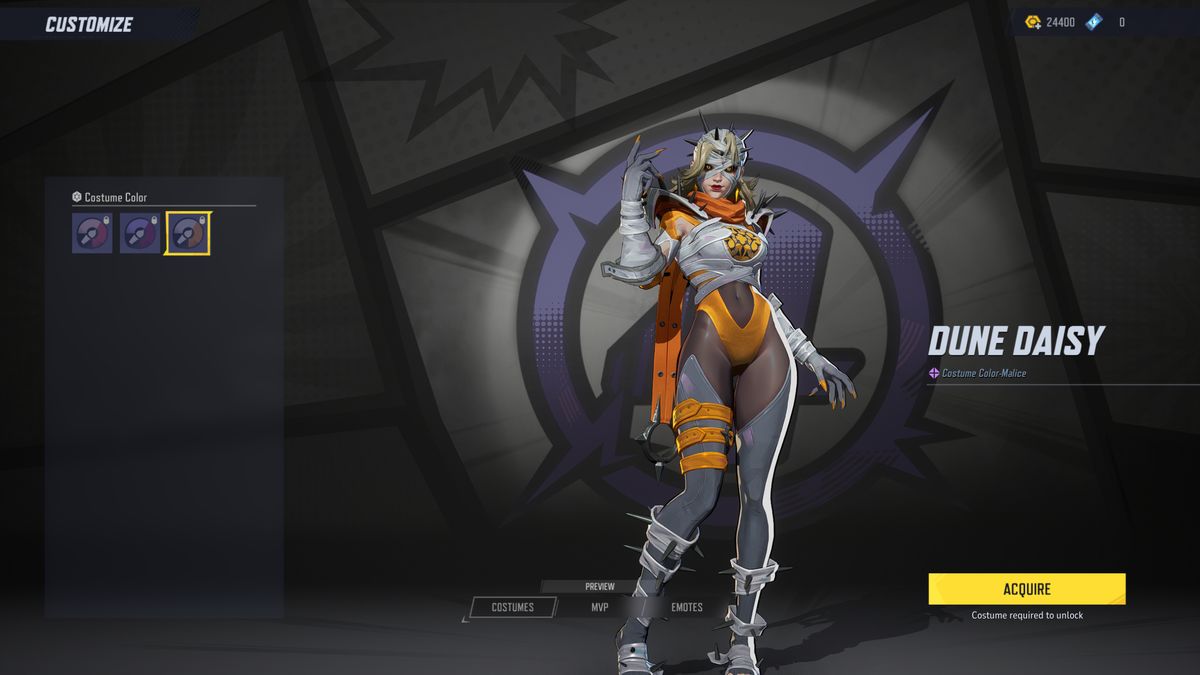 Marvel Rivals costume customisation: The Dune Daisy colour for Invisible Woman.