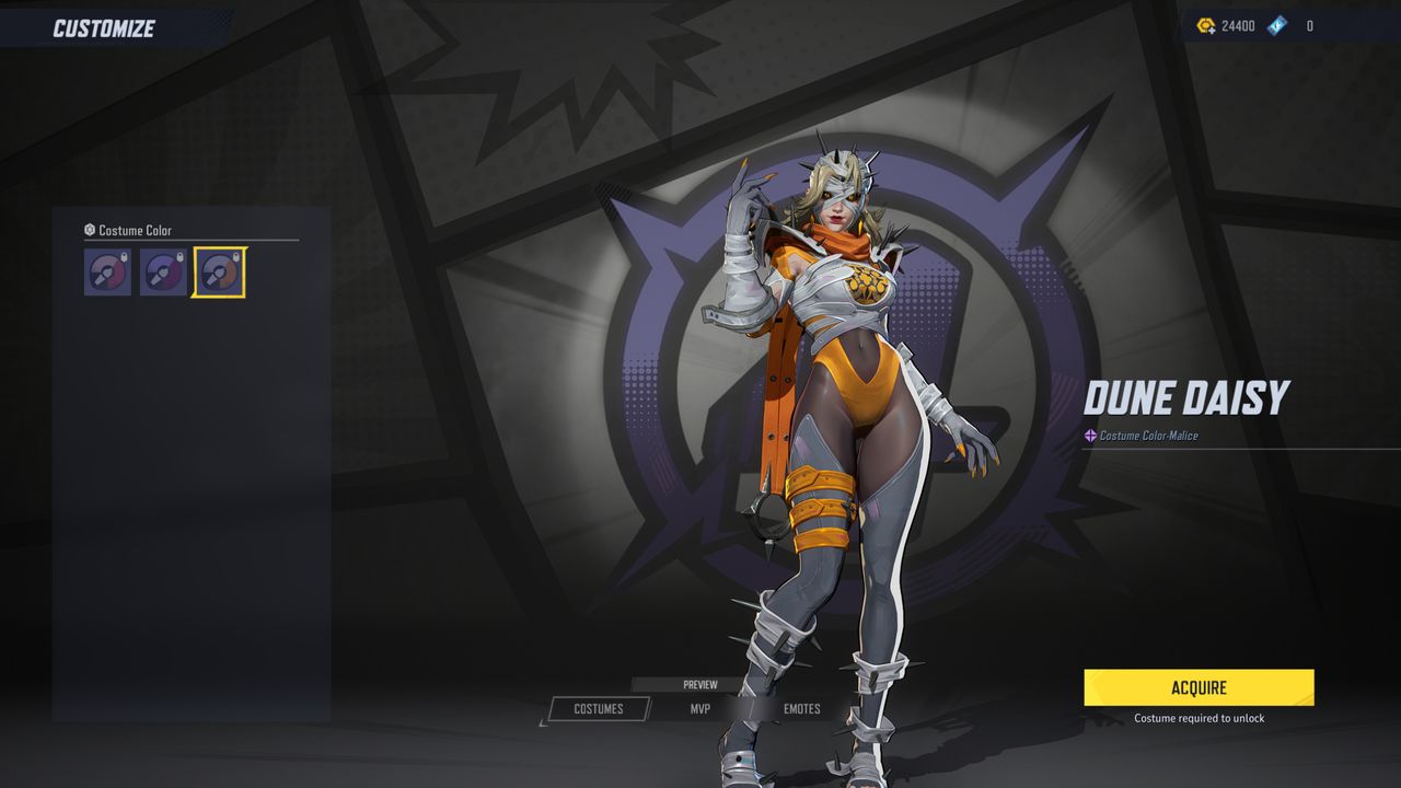 Marvel Rivals costume customisation: The Dune Daisy colour for Invisible Woman.