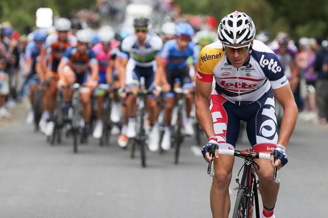 Adam Hansen (Lotto Belisol) makes a small attack on Mt Buninyong to try and get things moving