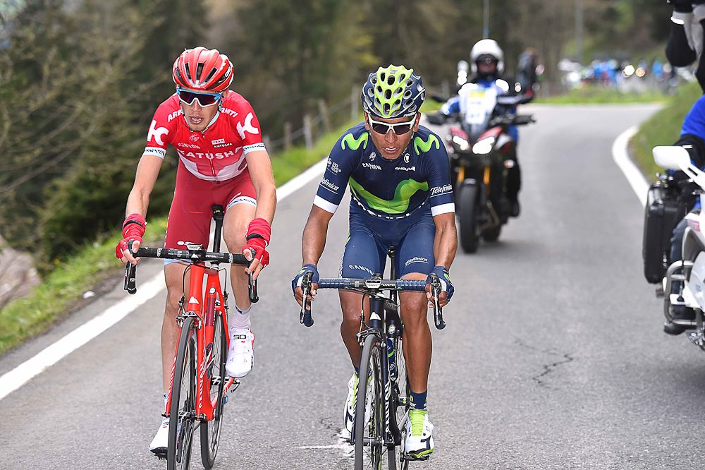 Ilnur Zakarin and Nairo Quintana on the final climb of stage 4 at Romandie.