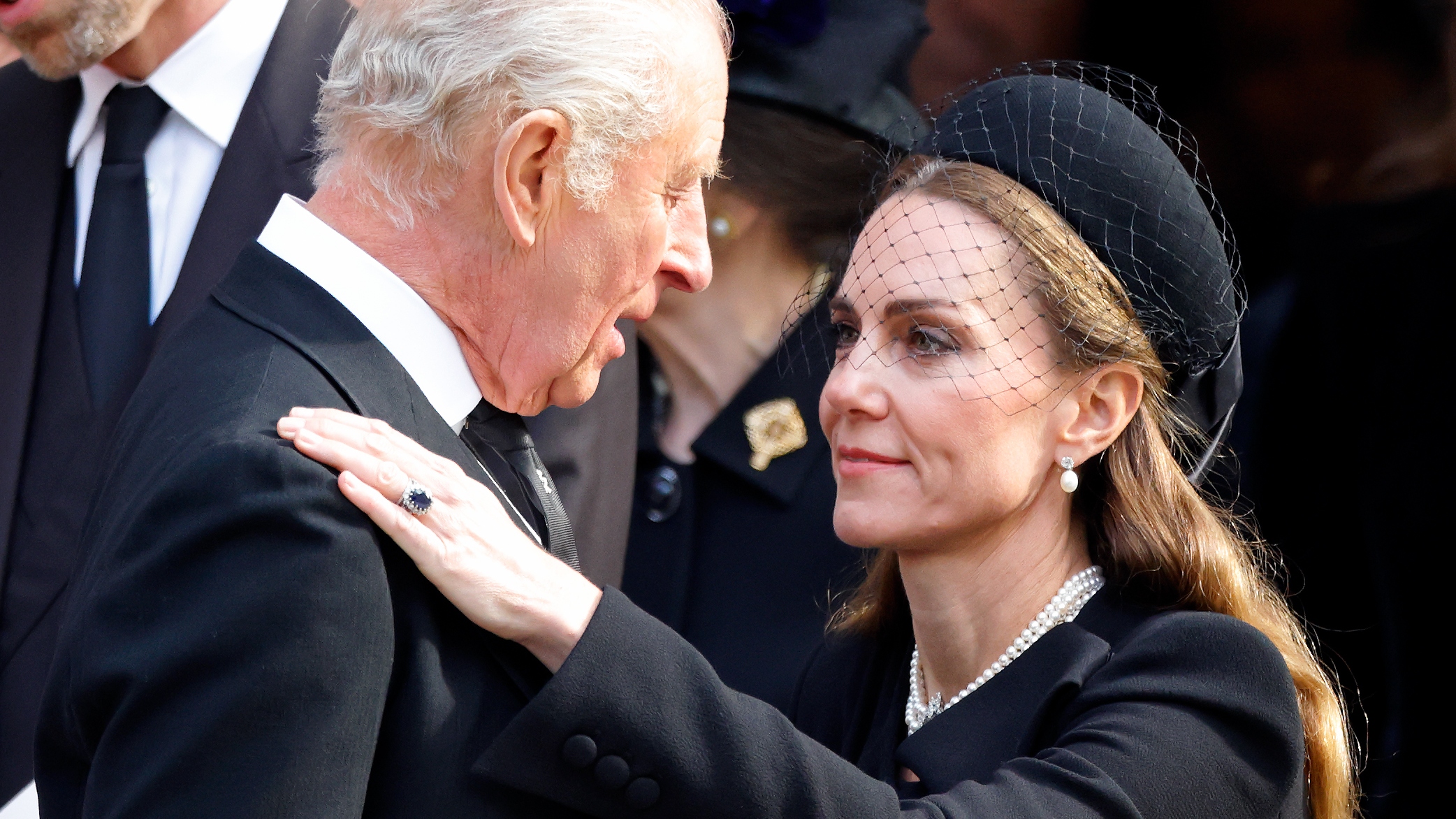 Catherine, Princess of Wales curtseys to King Charles III as they attend Katharine, Duchess of Kent&#039;s Requiem Mass service at Westminster Cathedral on September 16, 2025 in London, England. Katharine, Duchess of Kent was married to Prince Edward, Duke of Kent, a first cousin of Queen Elizabeth II. She died on September 4 at the age of 92 at Kensington Palace surrounded by her family. Having converted to Catholicism in 1994, her funeral takes place at Westminster Cathedral and is the first Catholic funeral to be held for a member of the royal family in modern British history. Her Royal Highness will be laid to rest at the Royal Burial Ground at Frogmore, Windsor. (Photo by Max Mumby/Indigo/Getty Images)